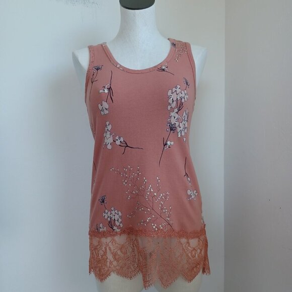 Soft Surroundings Tank Top Madame Lace Floral Print Pullover Stretch Knit XSmall - Picture 2 of 12
